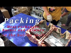 Imballaggio dello scambiatore di calore, del bruciatore e del camino nella conchiglia inferiore